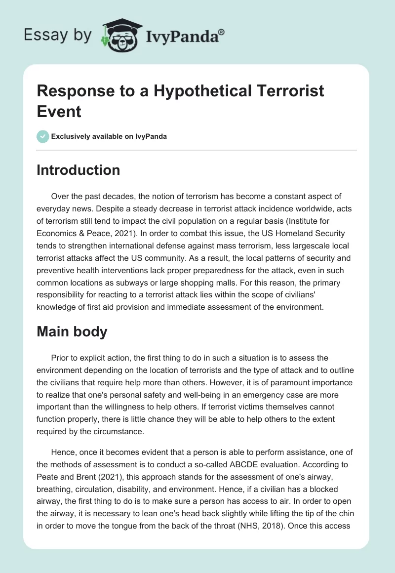 Response to a Hypothetical Terrorist Event. Page 1