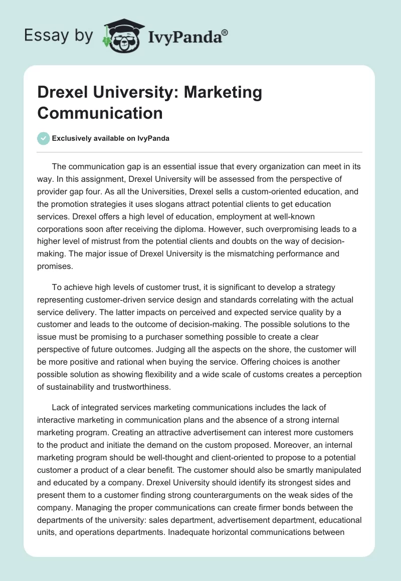 Drexel University: Marketing Communication. Page 1