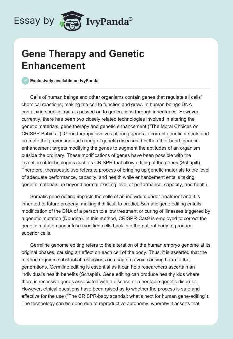 Gene Therapy and Genetic Enhancement. Page 1