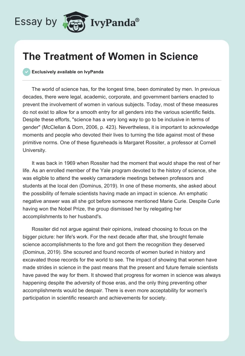 The Treatment of Women in Science. Page 1