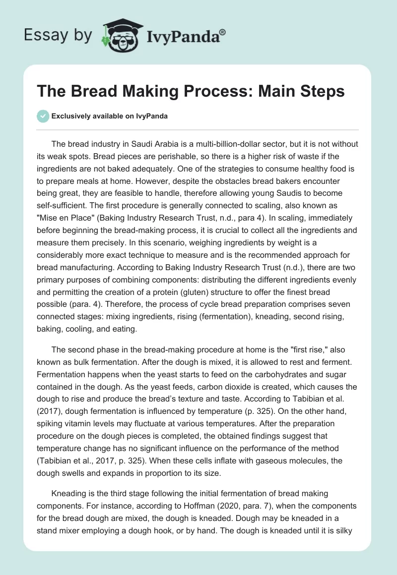 The Bread Making Process: Main Steps. Page 1