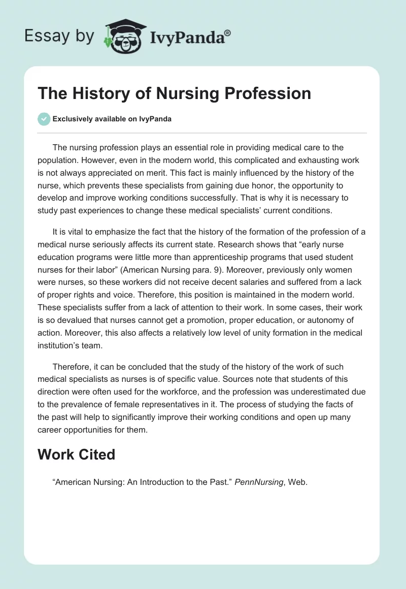 The History of Nursing Profession. Page 1