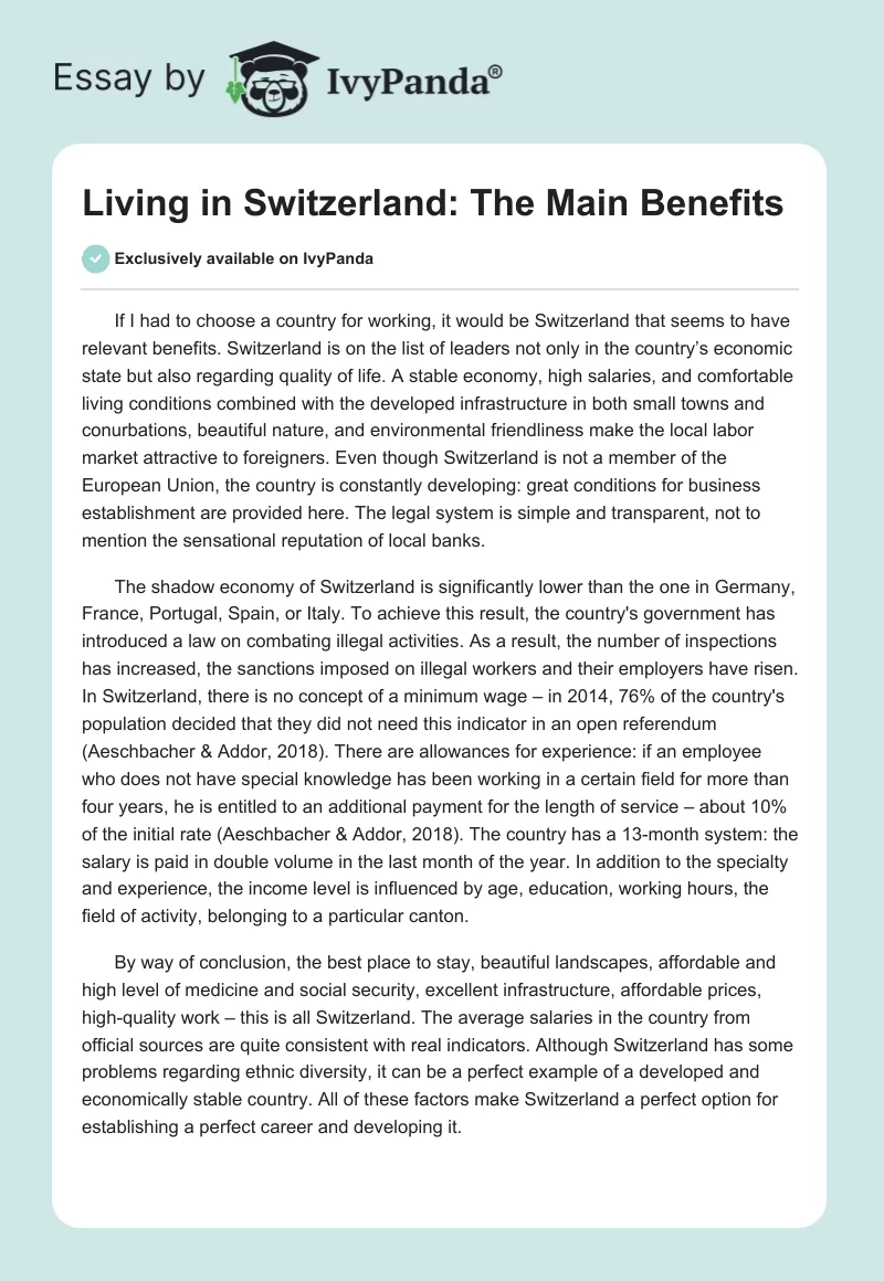 Living in Switzerland: The Main Benefits. Page 1