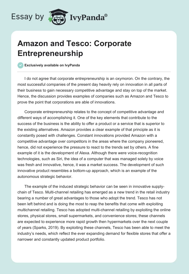 Amazon and Tesco: Corporate Entrepreneurship. Page 1