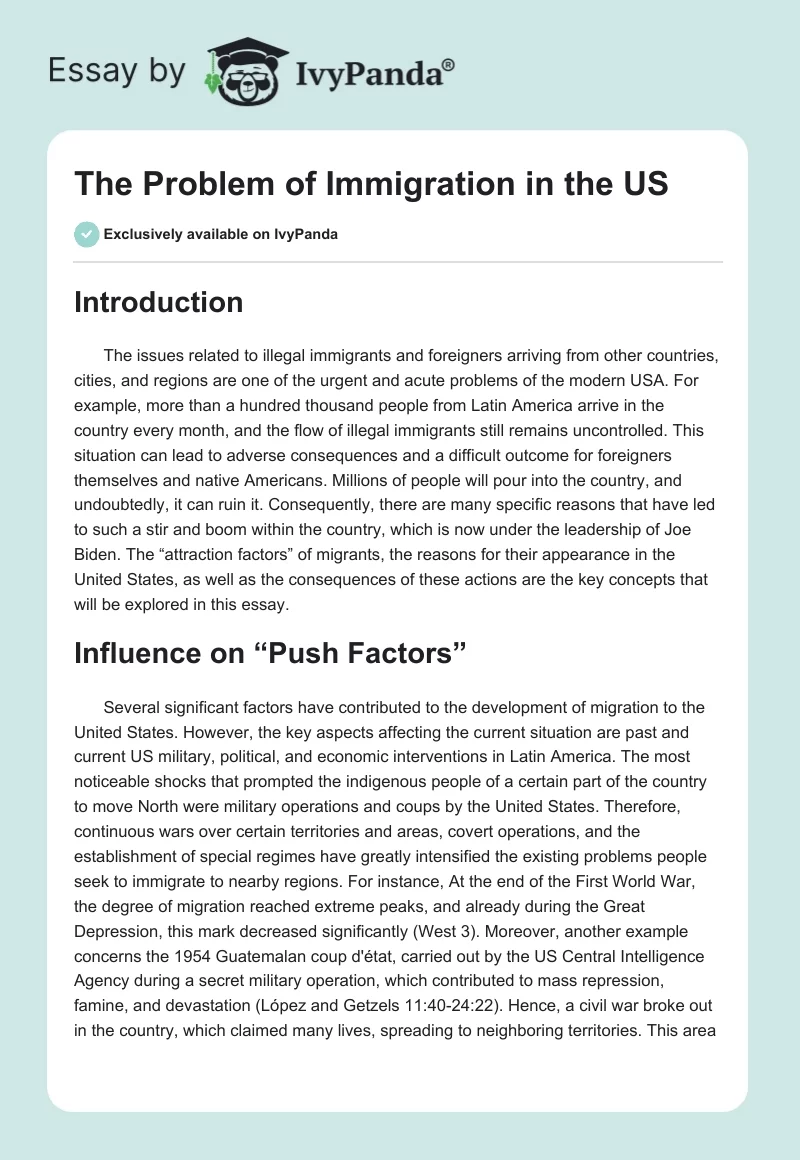 The Problem of Immigration in the US. Page 1