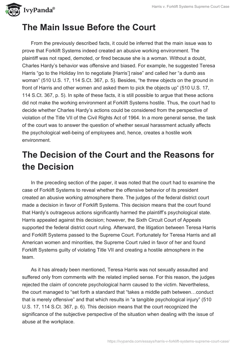 Harris vs. Forklift Systems Supreme Court Case. Page 2