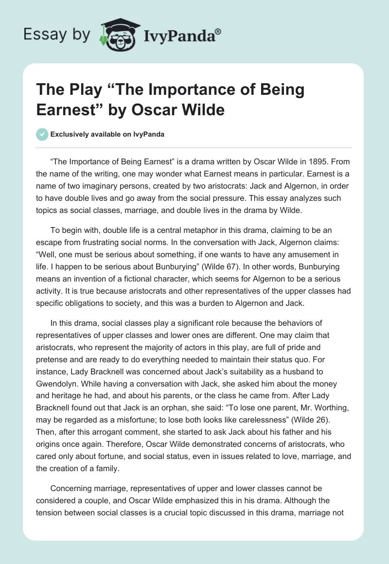 The Play “The Importance of Being Earnest” by Oscar Wilde. Page 1
