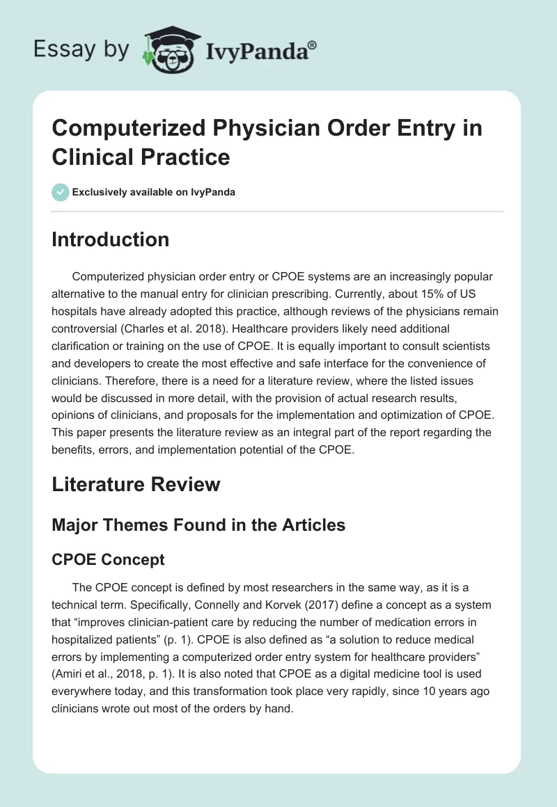 Computerized Physician Order Entry in Clinical Practice. Page 1