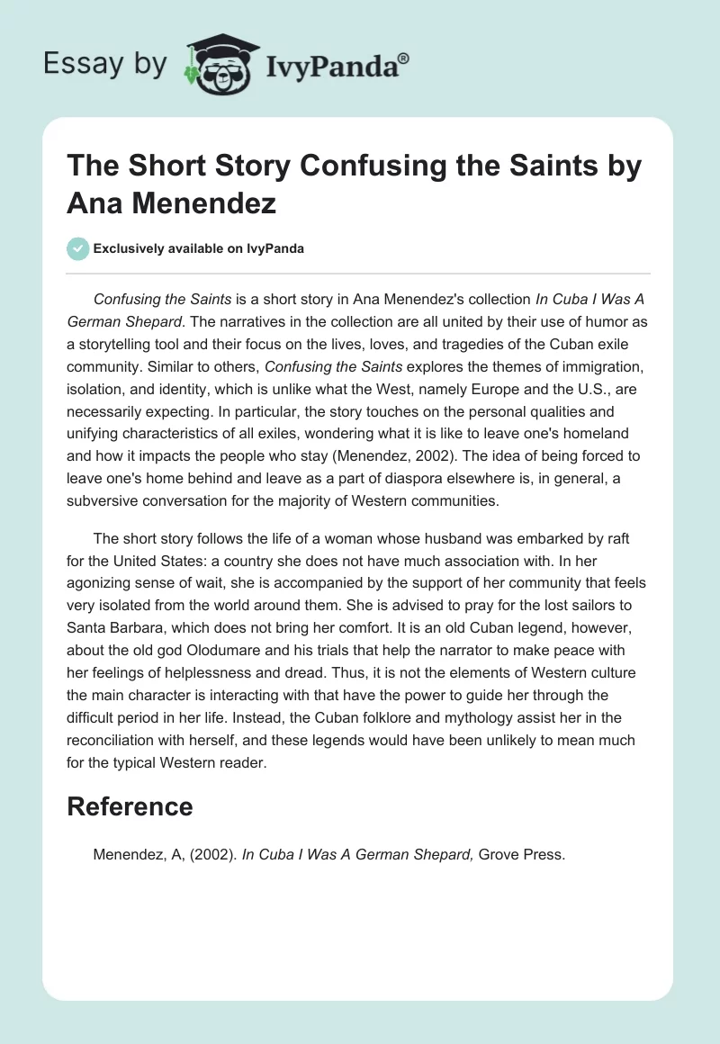 The Short Story "Confusing the Saints" by Ana Menendez. Page 1