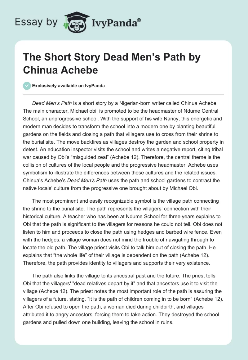 The Short Story "Dead Men’s Path" by Chinua Achebe. Page 1