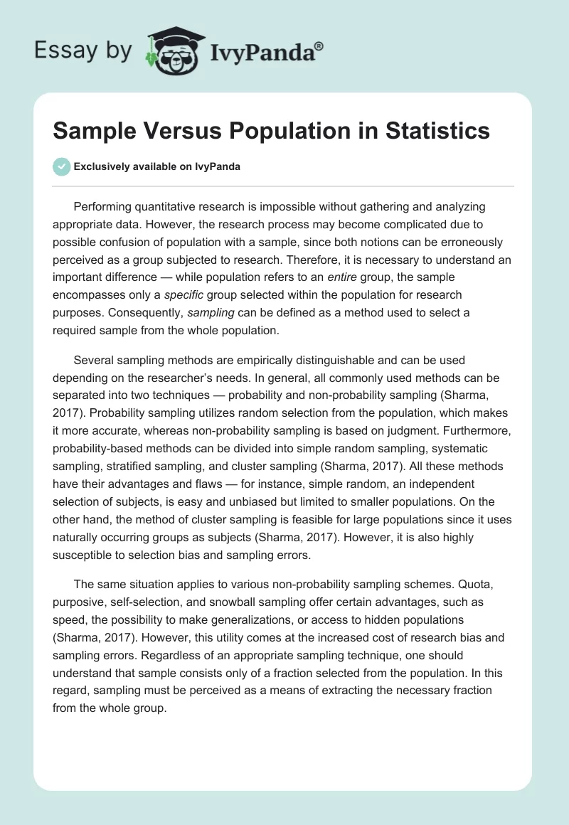 Sample Versus Population in Statistics. Page 1
