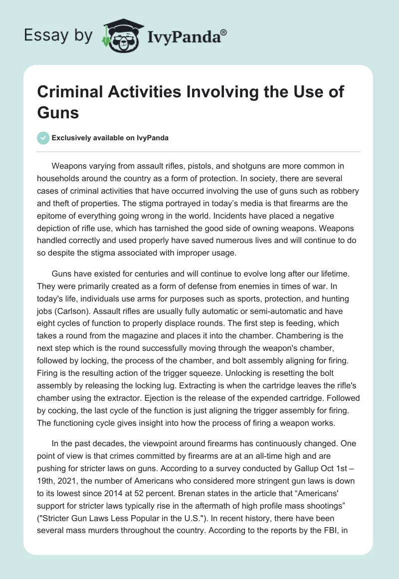 Criminal Activities Involving the Use of Guns. Page 1