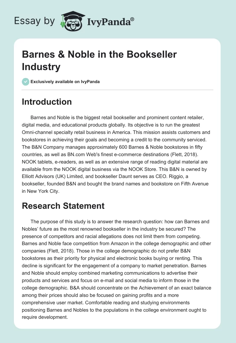 Barnes & Noble in the Bookseller Industry. Page 1