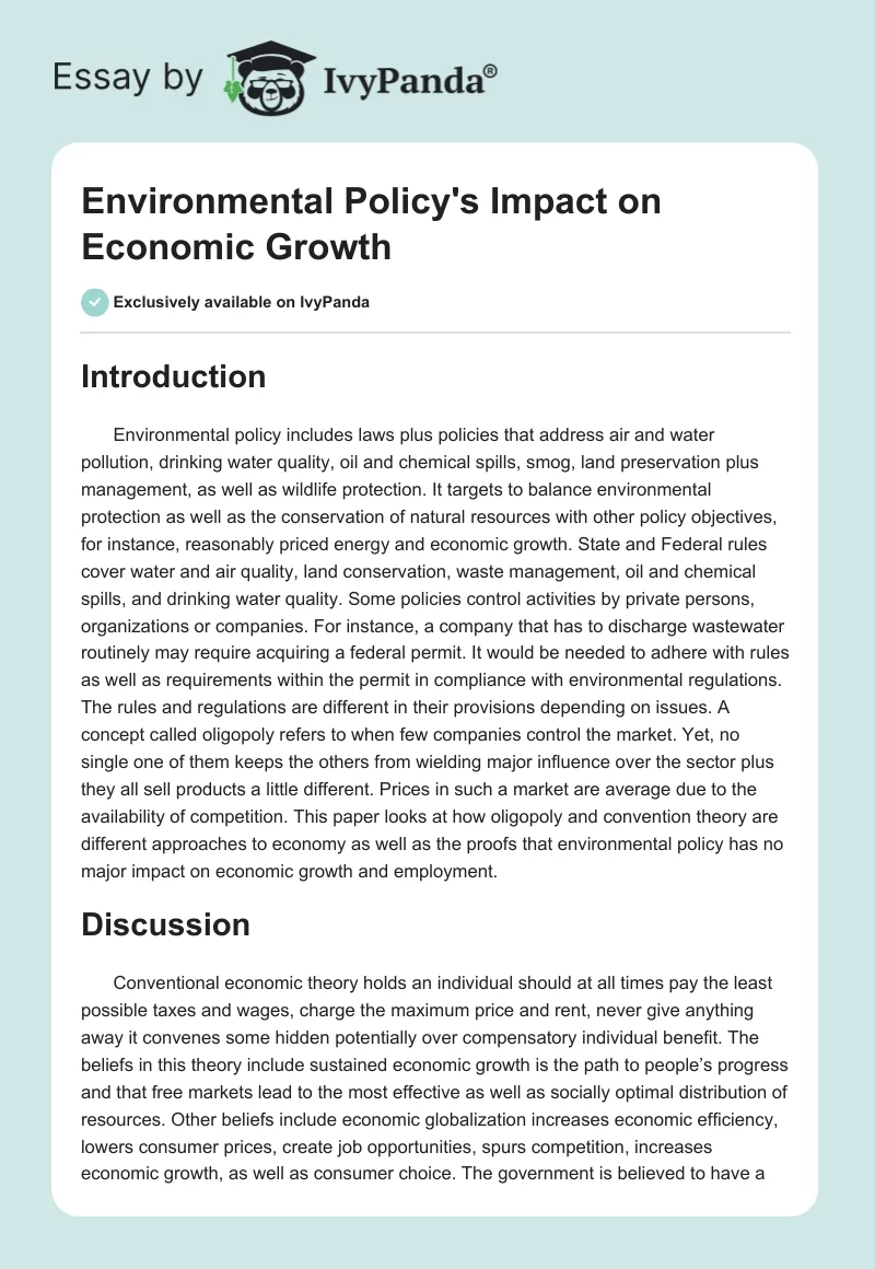 Environmental Policy's Impact on Economic Growth. Page 1