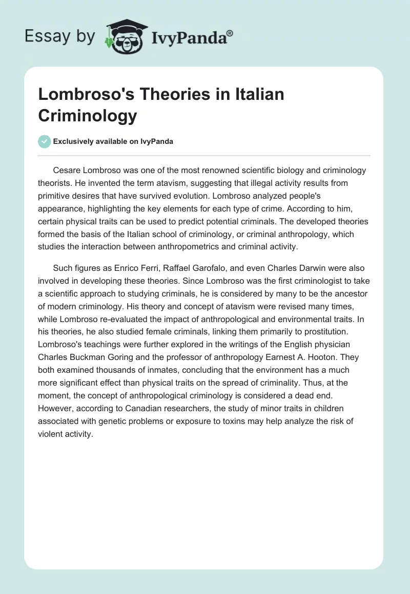 Lombroso's Theories in Italian Criminology. Page 1