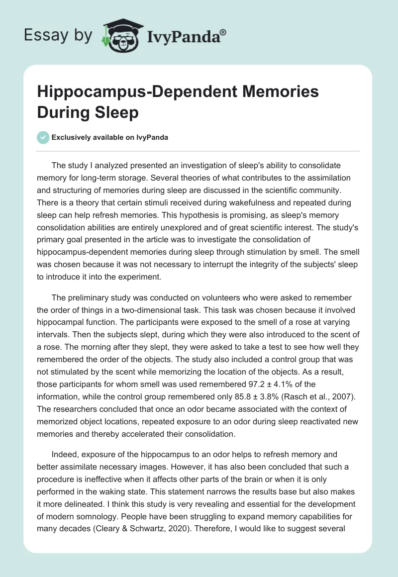 Hippocampus-Dependent Memories During Sleep. Page 1