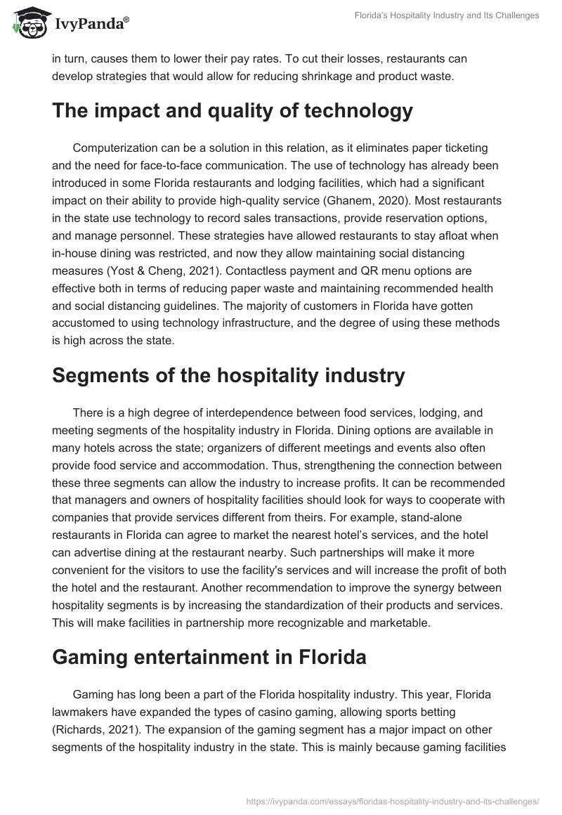 Florida’s Hospitality Industry and Its Challenges. Page 2