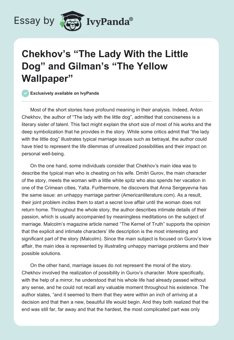 Chekhov’s “The Lady With the Little Dog” and Gilman’s “The Yellow Wallpaper”. Page 1