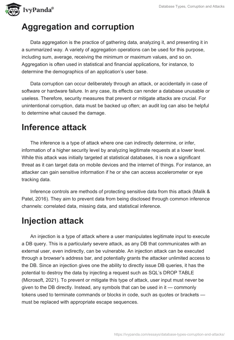 Database Types, Corruption and Attacks. Page 3