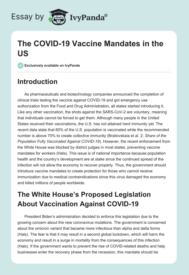 The COVID-19 Vaccine Mandates in the US. Page 1