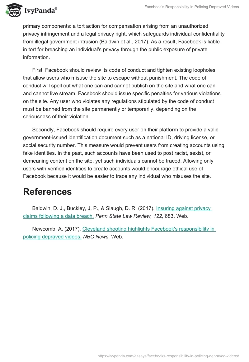 Facebook's Responsibility in Policing Depraved Videos. Page 2
