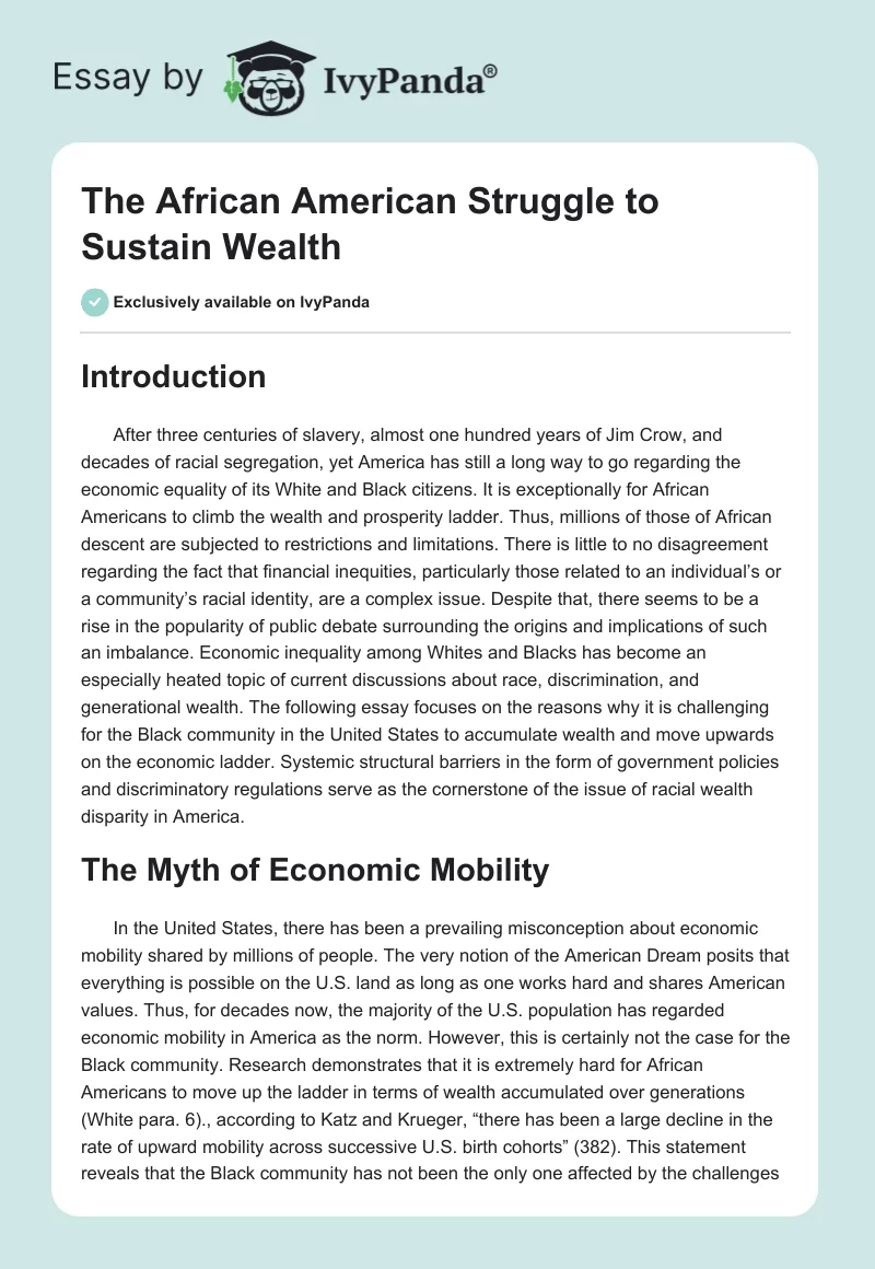 The African American Struggle to Sustain Wealth. Page 1