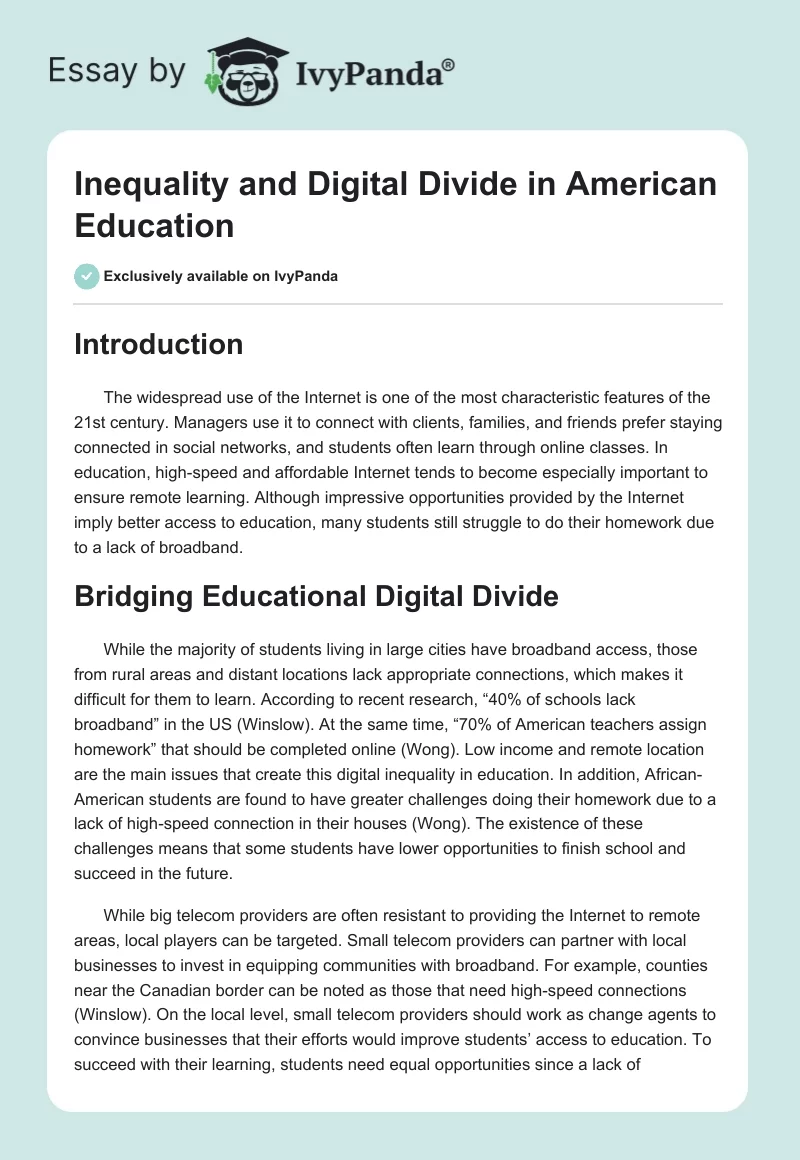 Inequality and Digital Divide in American Education. Page 1