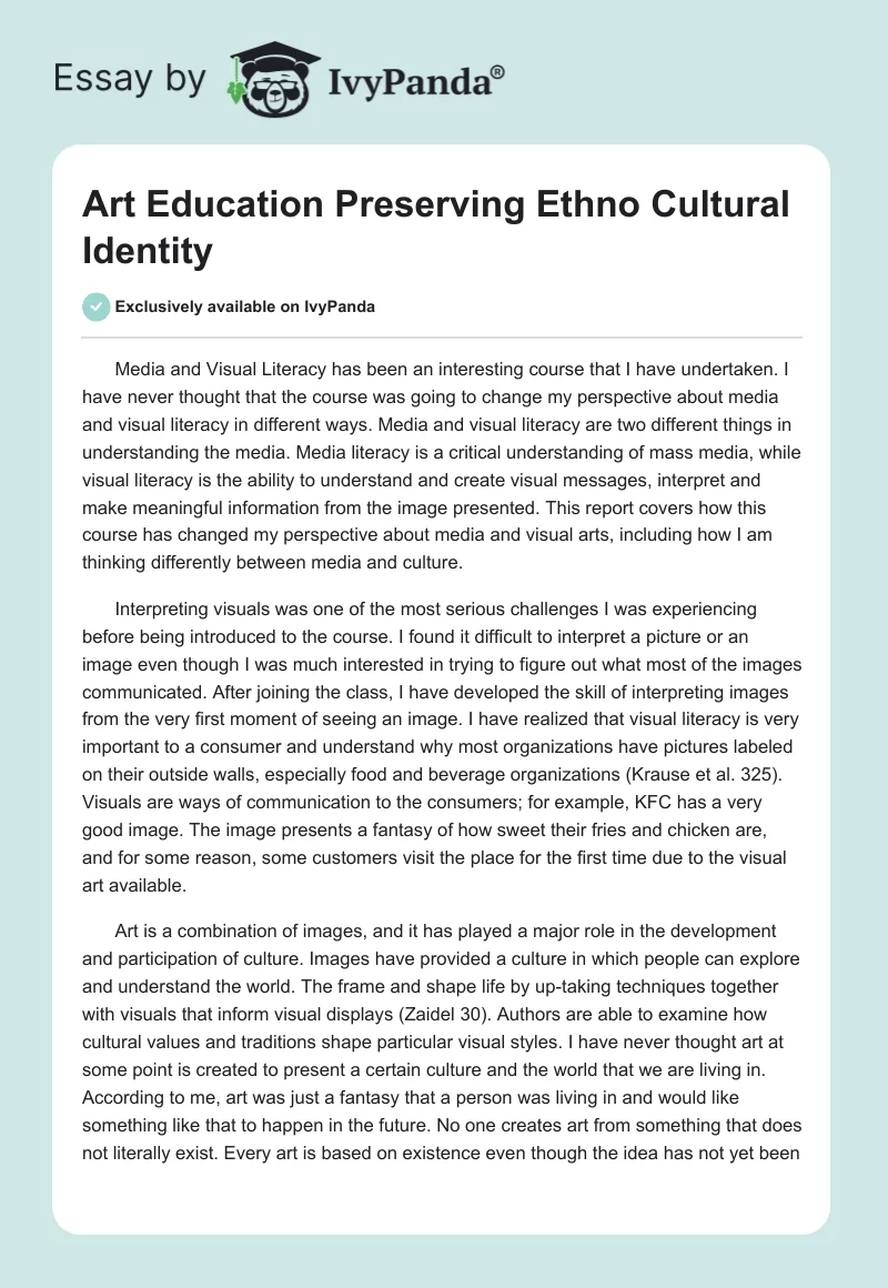 Art Education Preserving Ethno Cultural Identity. Page 1