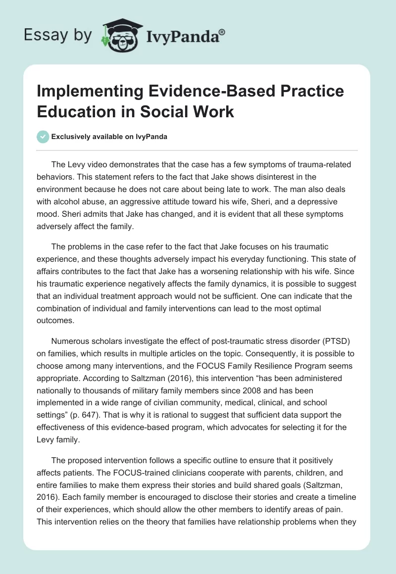 Implementing Evidence-Based Practice Education in Social Work. Page 1