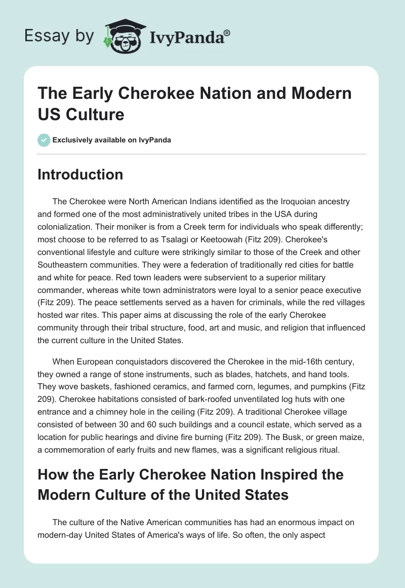 The Early Cherokee Nation and Modern US Culture. Page 1