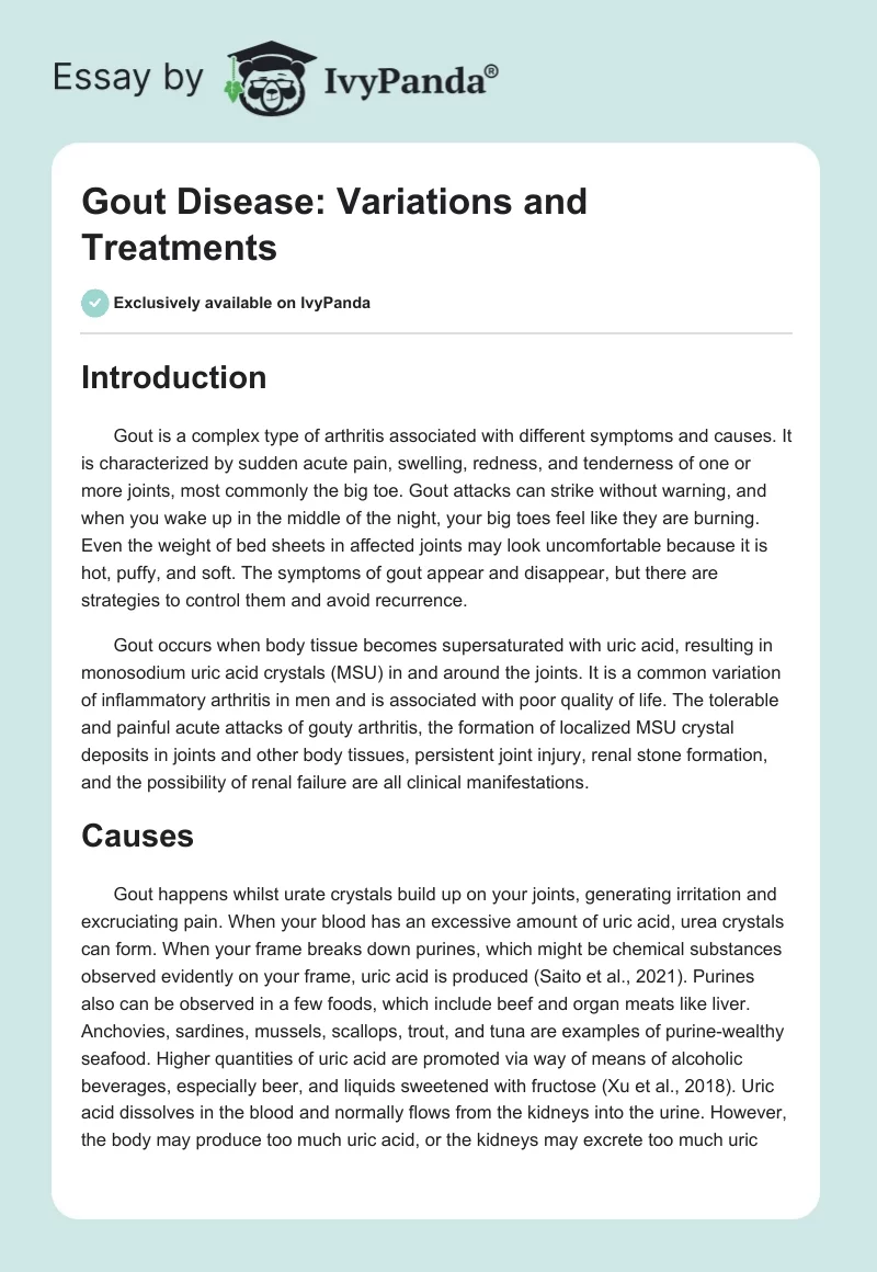 Gout Disease: Variations and Treatments. Page 1