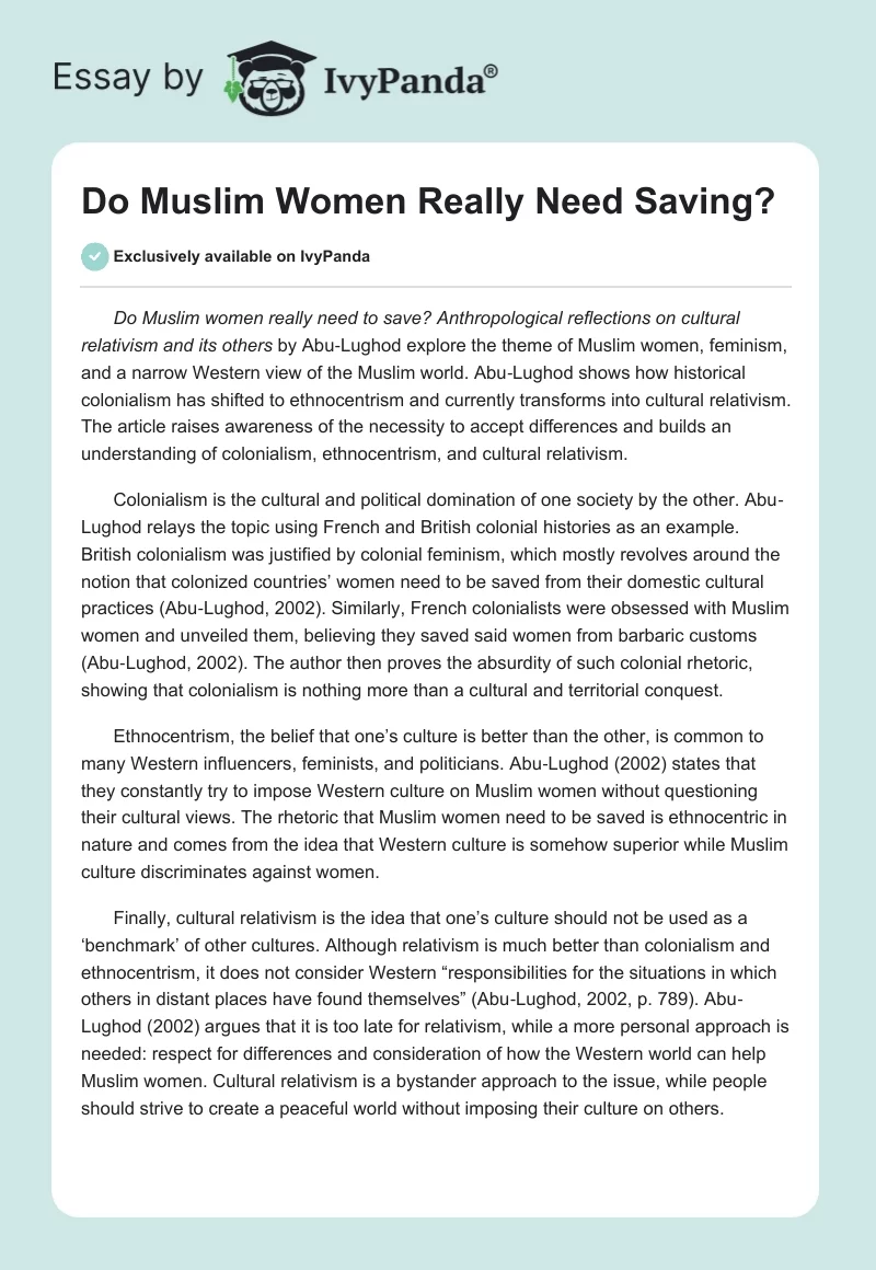 Do Muslim Women Really Need Saving?. Page 1