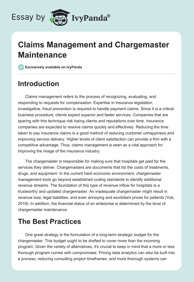 Claims Management and Chargemaster Maintenance. Page 1