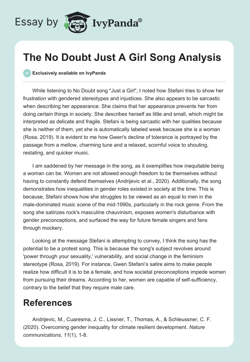 The No Doubt "Just A Girl" Song Analysis. Page 1