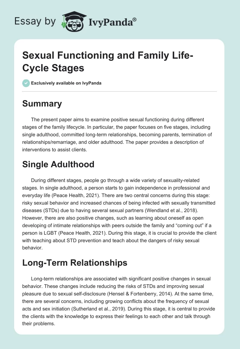 Sexual Functioning and Family Life-Cycle Stages. Page 1