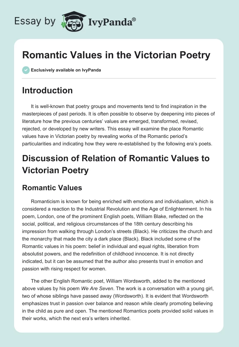 Romantic Values in the Victorian Poetry. Page 1