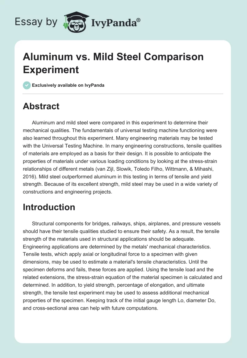 Aluminum vs. Mild Steel Comparison Experiment. Page 1