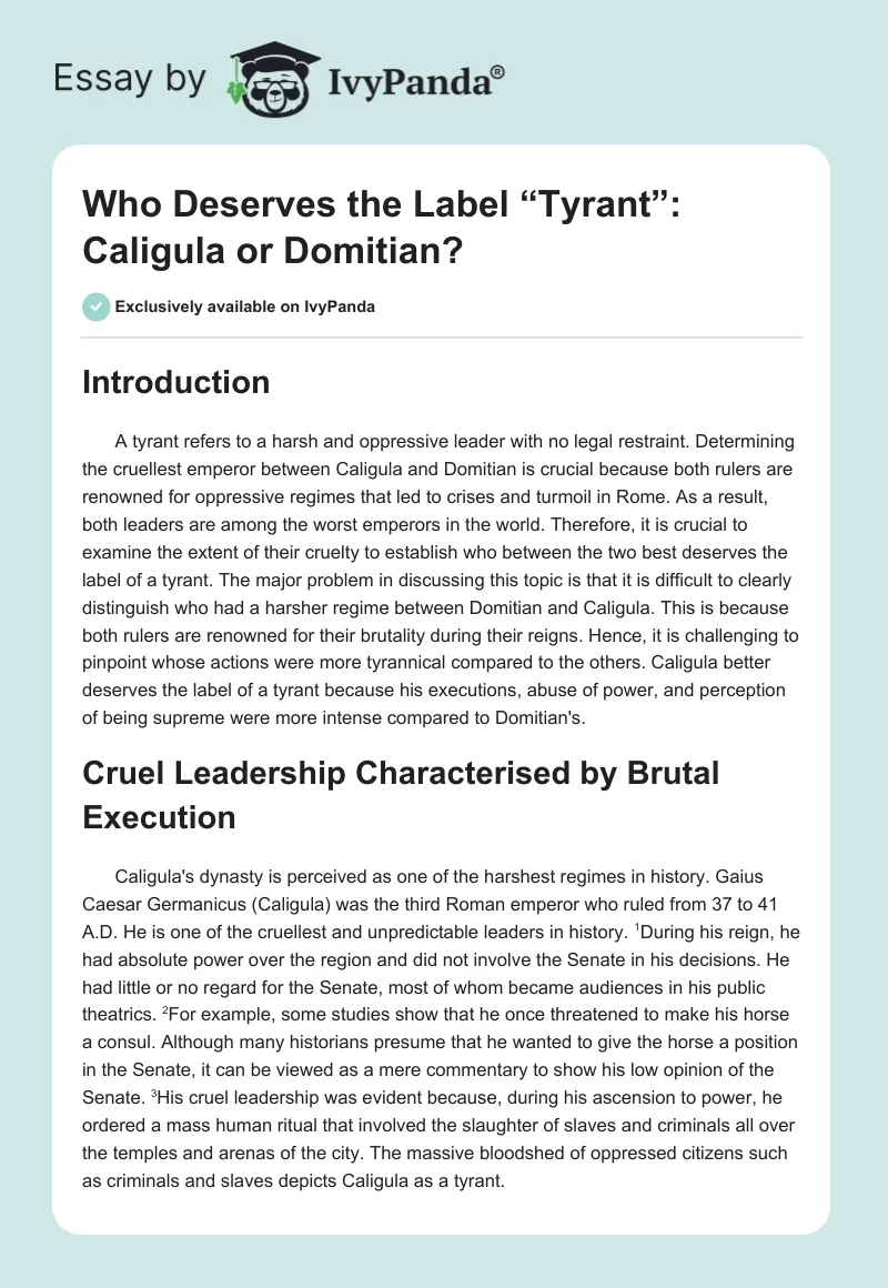 Who Deserves the Label “Tyrant”: Caligula or Domitian?. Page 1
