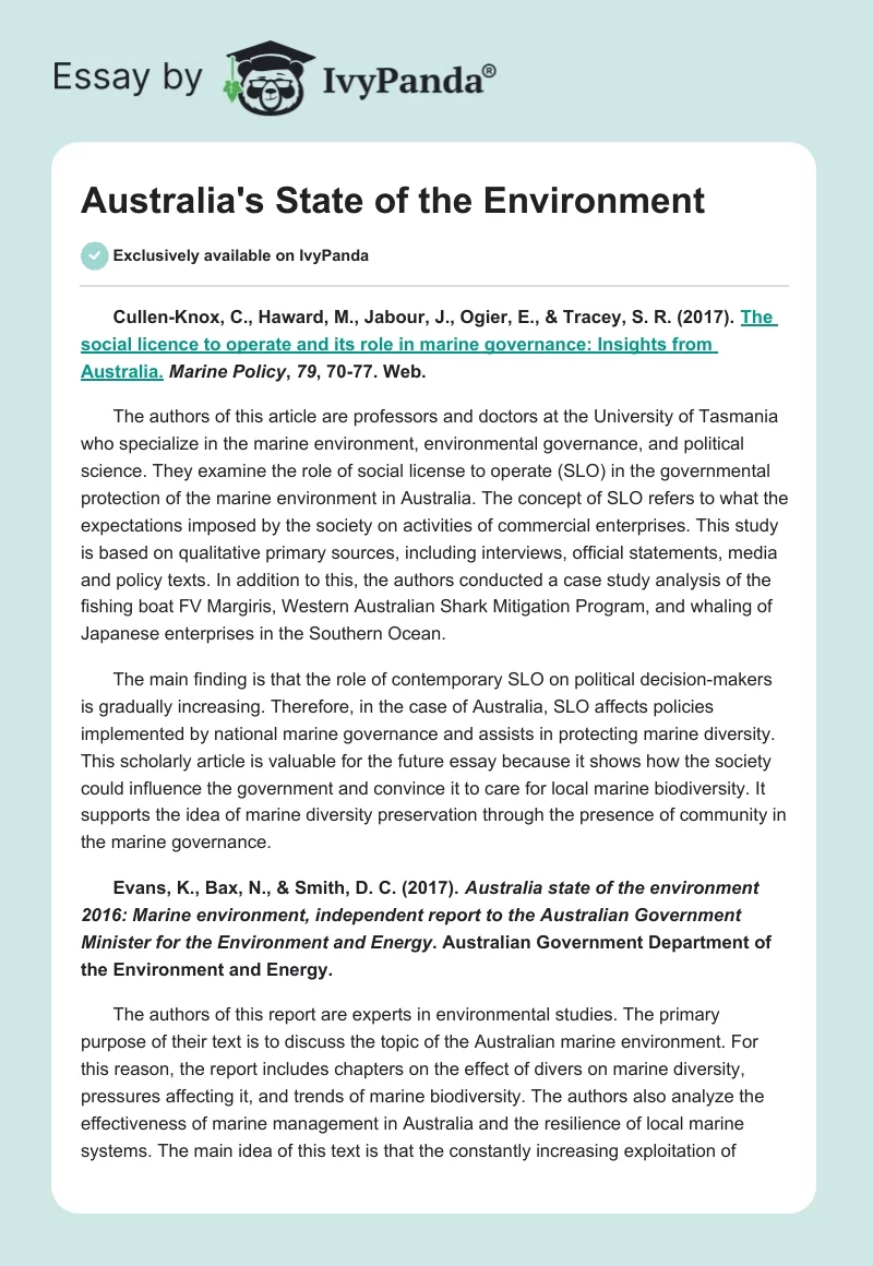 Australia's State of the Environment. Page 1