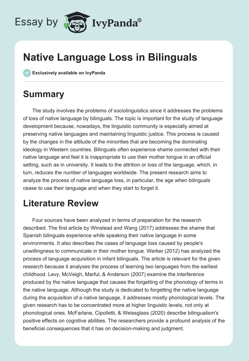 Native Language Loss in Bilinguals. Page 1