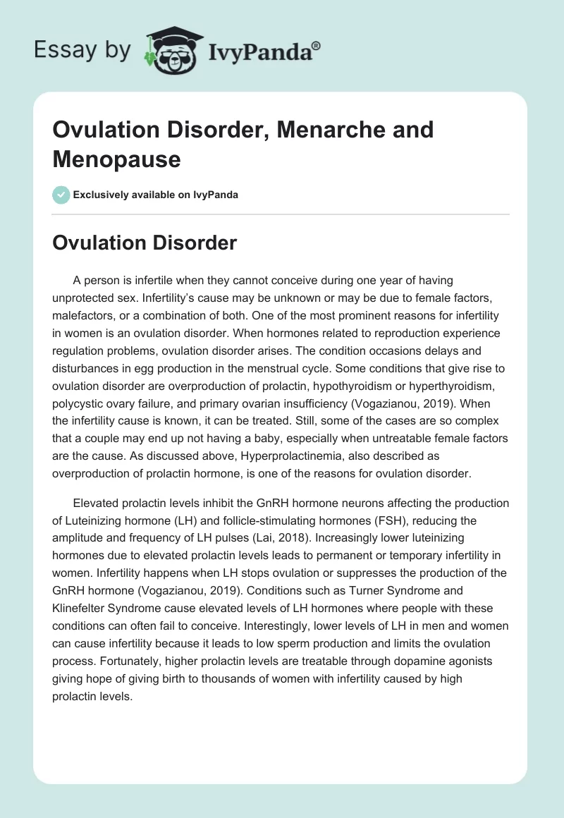 Ovulation Disorder, Menarche and Menopause. Page 1