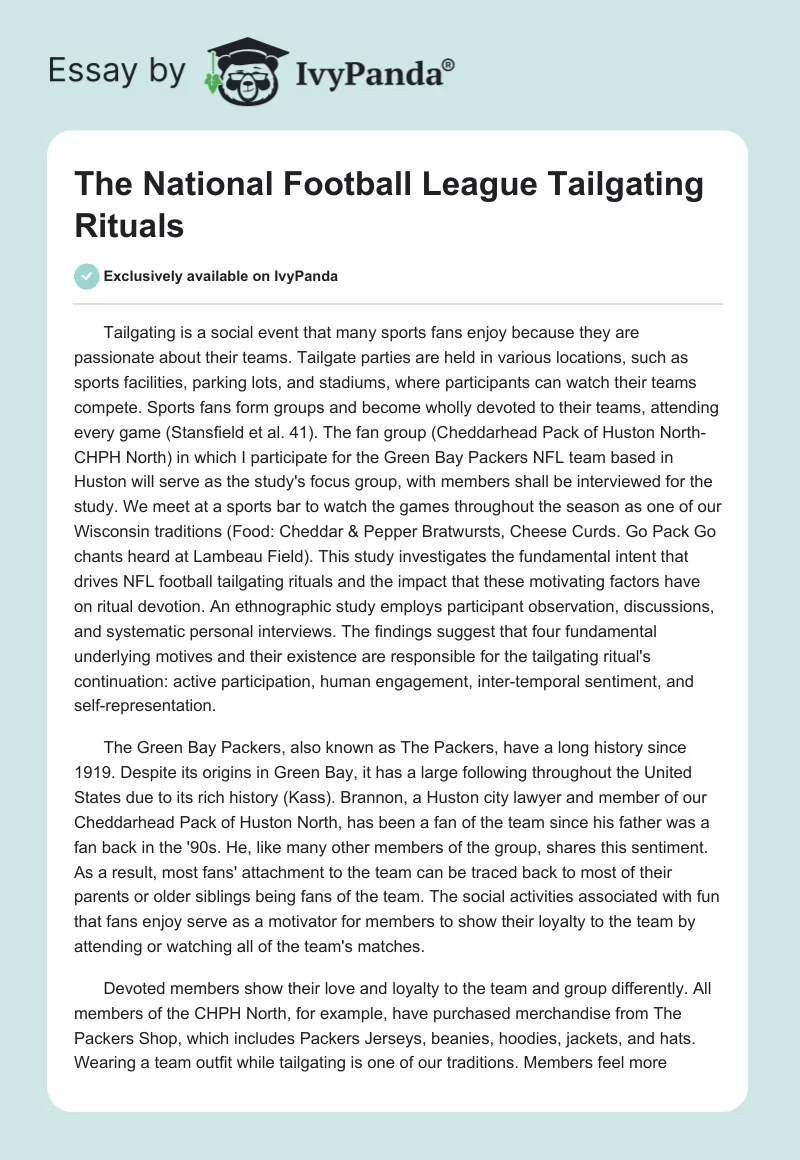 The National Football League Tailgating Rituals. Page 1