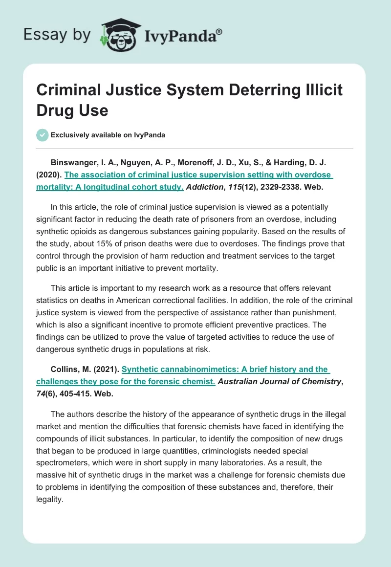 Criminal Justice System Deterring Illicit Drug Use. Page 1