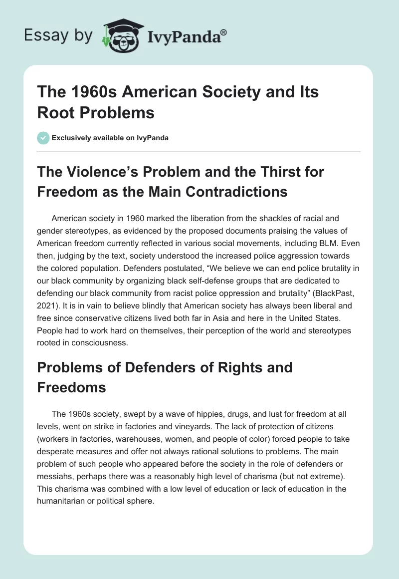 The 1960s American Society and Its Root Problems. Page 1