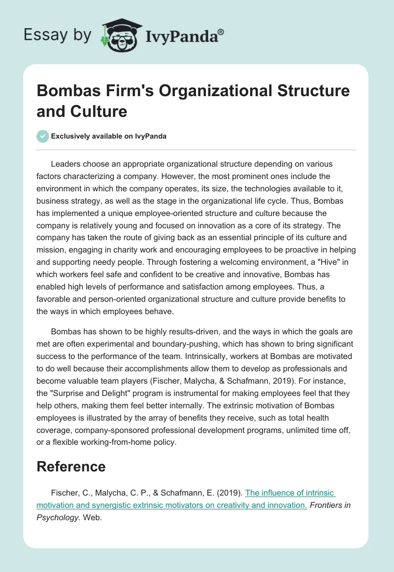 Bombas Firm's Organizational Structure and Culture. Page 1