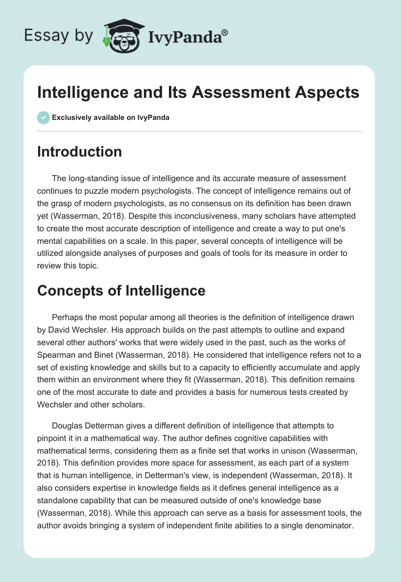 Intelligence and Its Assessment Aspects. Page 1