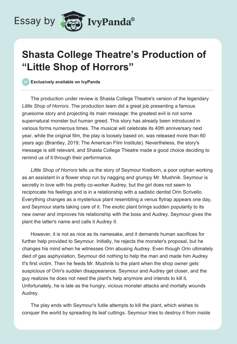 Shasta College Theatre’s Production of “Little Shop of Horrors”. Page 1