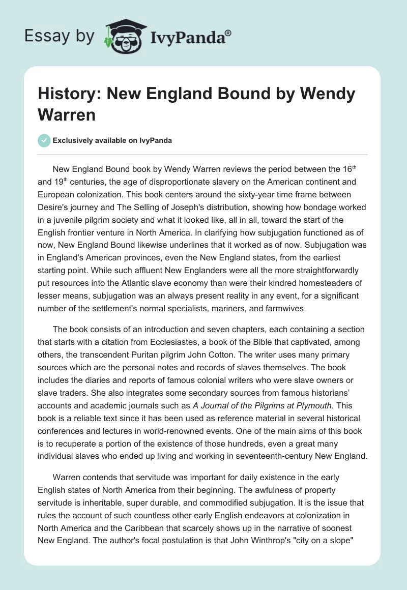 History: New England Bound by Wendy Warren. Page 1