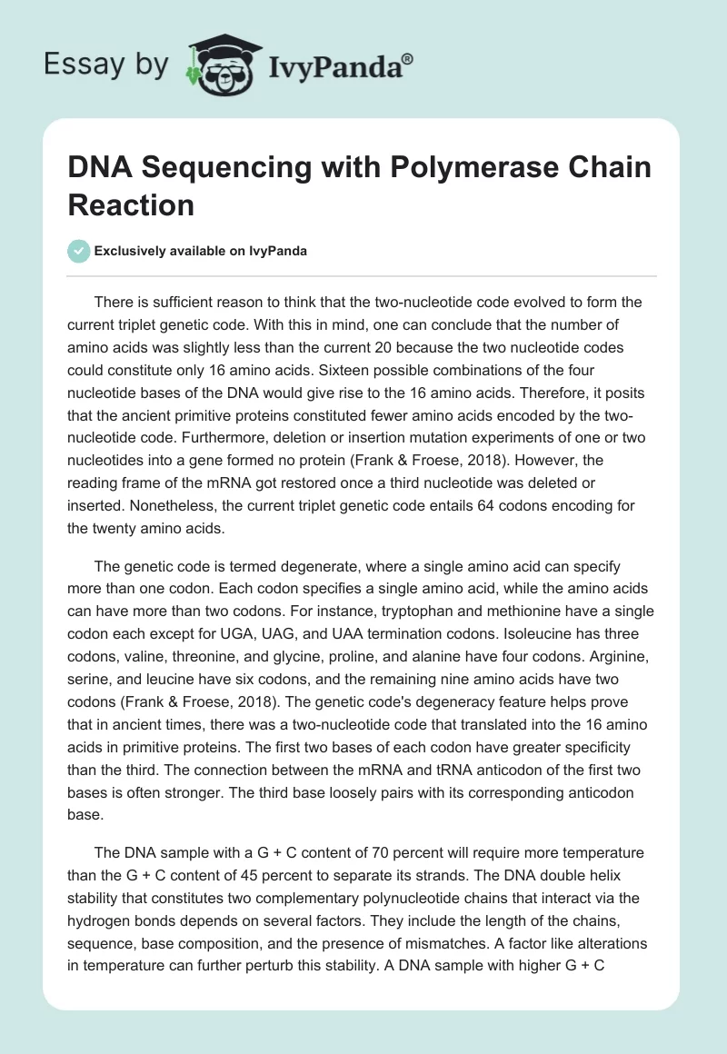 DNA Sequencing with Polymerase Chain Reaction. Page 1