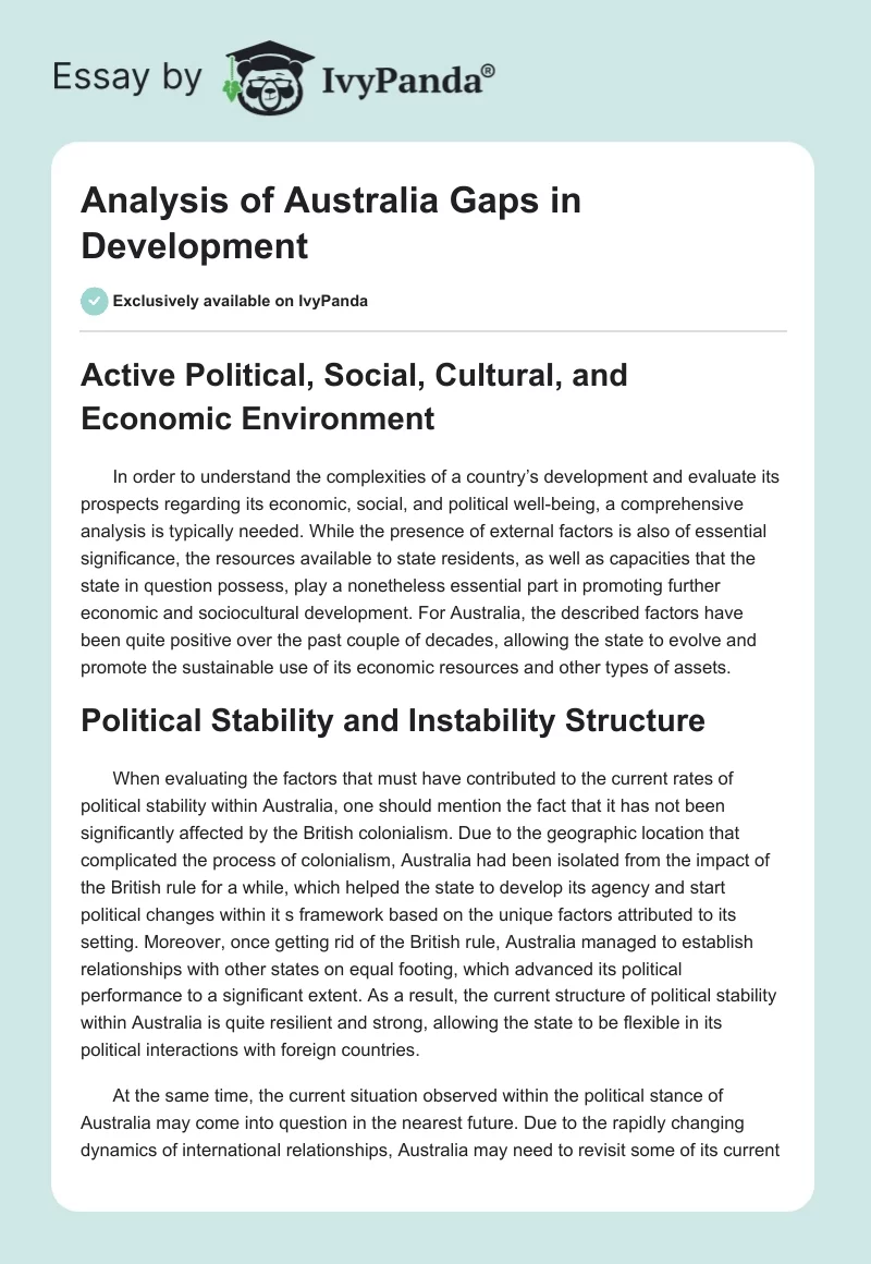 Analysis of Australia Gaps in Development. Page 1